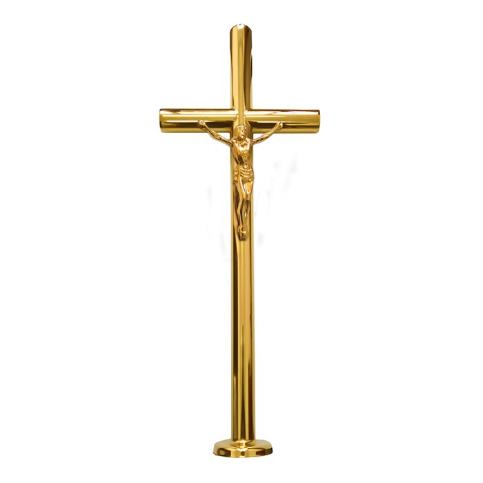 Krzyż nagrobny złoty polerowany stojący z pasyjką KS1 + PAS