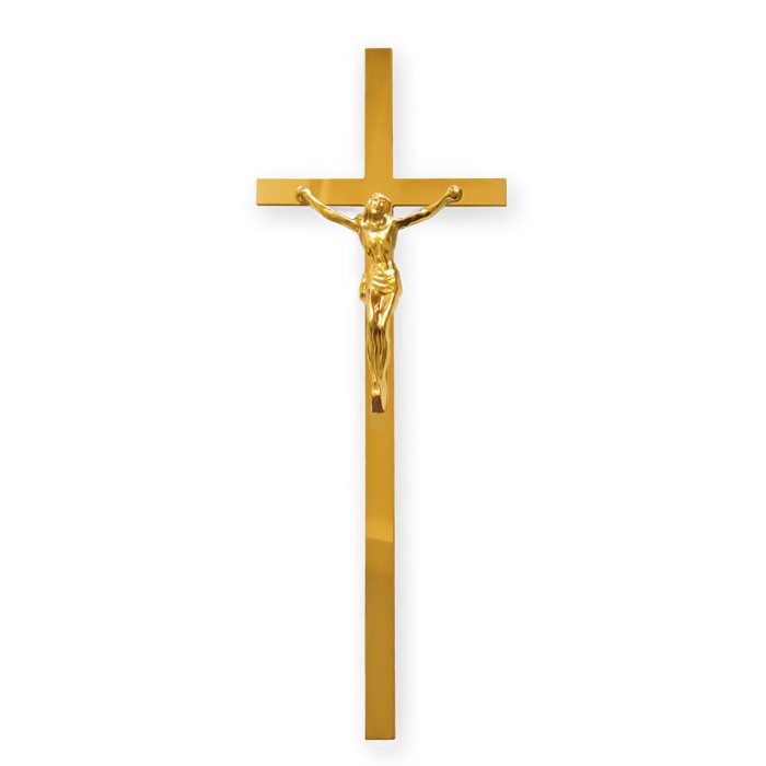 Krzyż nagrobny złoty polerowany wiszący z pasyjką KW1+ PAS