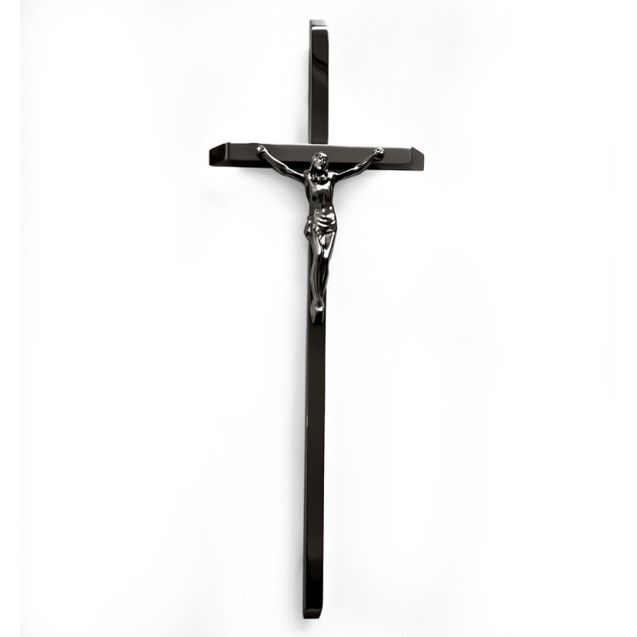 Krzyż nagrobny czarny polerowany wiszący z pasyjką KW6 + PAS