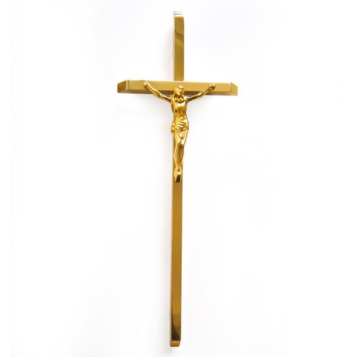 Krzyż nagrobny złoty polerowany wiszący z pasyjką KW6 + PAS