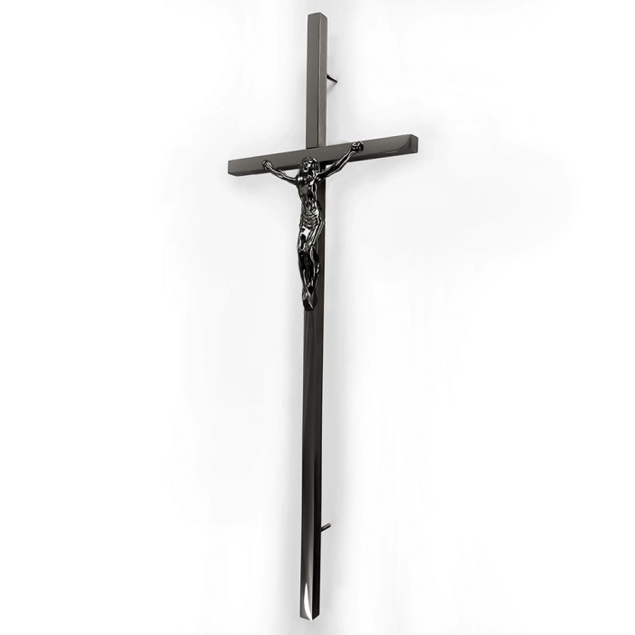 Krzyż nagrobny czarny polerowany wiszący z pasyjką KW5+PAS