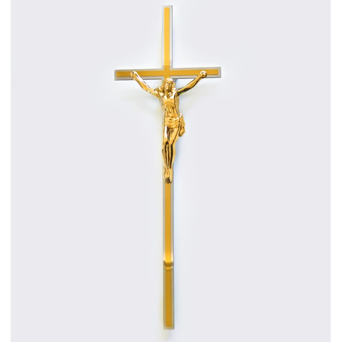 Krzyż nagrobny DUO srebrno-złoty polerowany wiszący KW21+PAS